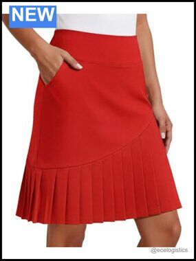 Women's Golf Skort Knee Length Pleated Tennis Skirt with Built-in Shorts -